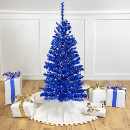 4ft. Pre-Lit Medium Royal Blue Pine Artificial Christmas Tree, Clear Lights